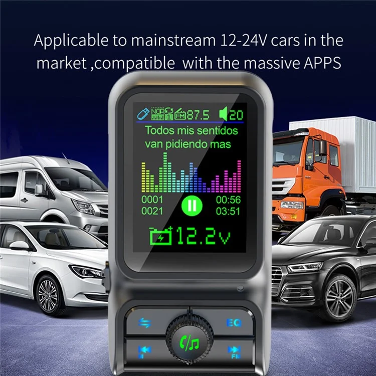BC85 Car Bluetooth-compatible Player QC3.0 / PD Fast Charger 1.77" Color Screen Car FM Transmitter Support EQ Sound Adjustment