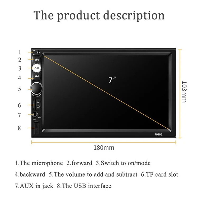 7010B Car Todar de 7 Pulgadas Car MP5 Player Multifuncional Sistema de Estacionamiento