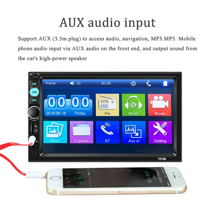 7010B 7-inch Touch Screen Car MP5 Player Multi-functional Car Audio Device Parking System