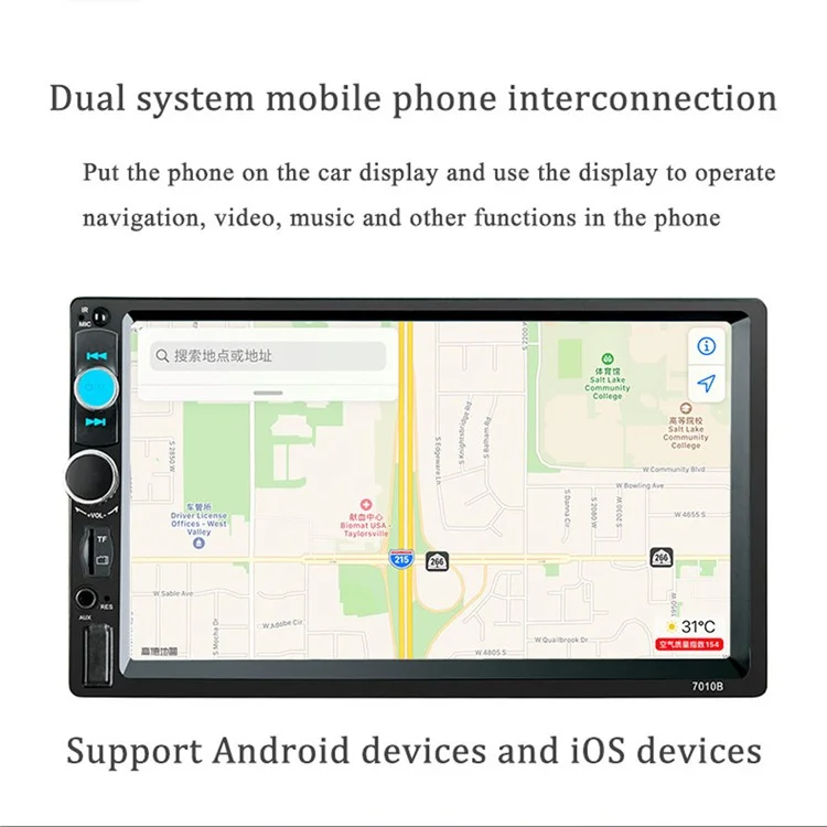 7010B Series 7" Touch Screen Car Audio MP5 Player Parking System with 8 LED Lights Rear View Camera