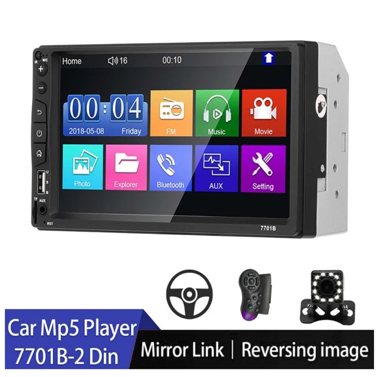 7701B 7-inch MP5 Carplayer Navigator Center Console Video Recorder with Radio (FM) / AUX  / Bluetooth Functions