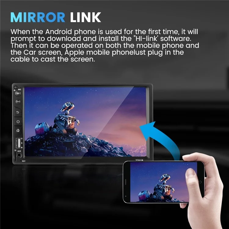 7701B-3 7-Zoll-MP5-Carplayer mit 12-Licht-Kamera / Lenkradsteuerung, Auto-Center-Konsole-Videorekorder