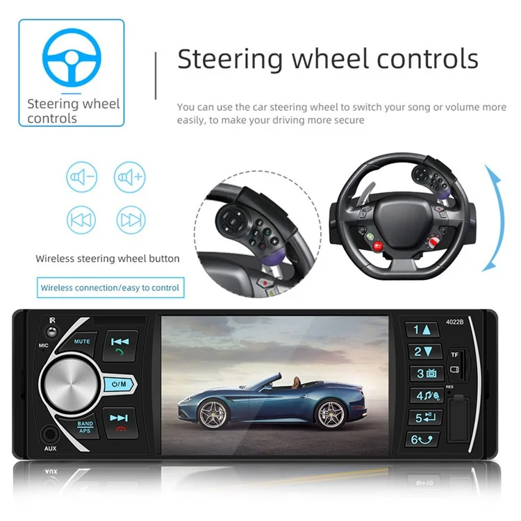 4022B 12V Car MP5 Player Steering Wheel Control 4.1-inch Screen Auto Stereo Audio