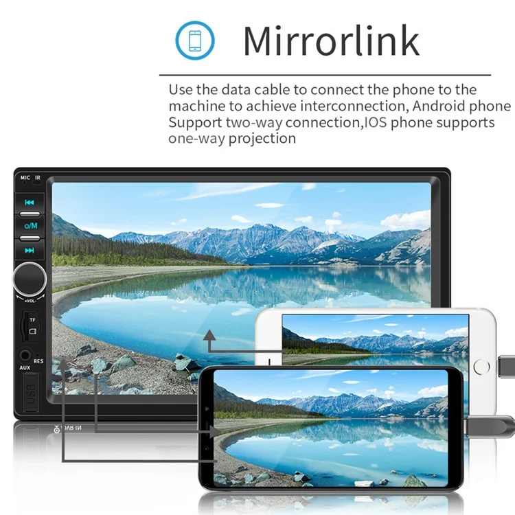 7018B Car Stereo Receiver 7-inch Touch Screen Multimedia Bluetooth-compatible Mirror Link USB / TF MP5 Player