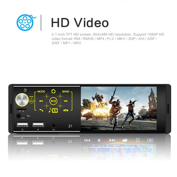 Z1 4.1-inch HD Touch Screen Wireless Bluetooth-compatible Car Radio MP5 Player with 7 Color Button Lights (No Battery)