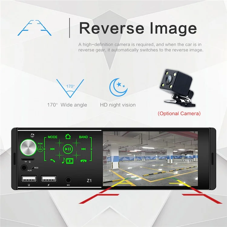 Z1 4.1-inch HD Touch Screen Wireless Bluetooth-compatible Car Radio MP5 Player with 7 Color Button Lights (No Battery)