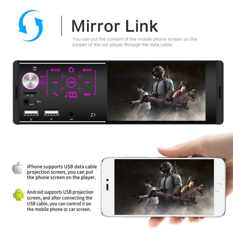 Z1 4.1-inch HD Touch Screen Wireless Bluetooth-compatible Car Radio MP5 Player with 7 Color Button Lights (No Battery)