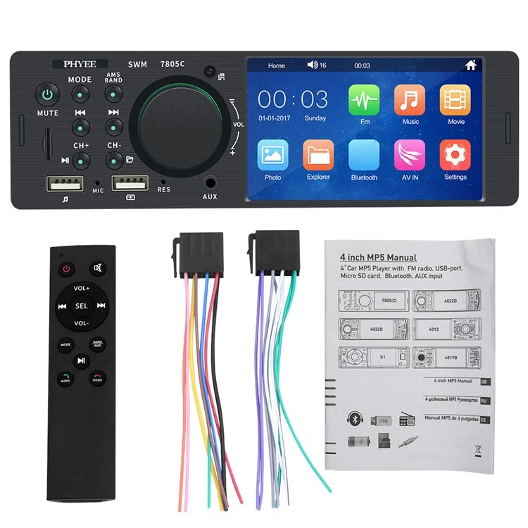 7805C 4.1-inch Touch Screen Dual USB Port Car MP5 Player Intelligent Bluetooth-compatible Radio Car Audio (No Battery)