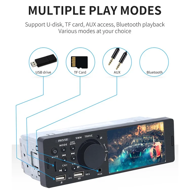 7805C 4.1-inch Touch Screen Dual USB Port Car MP5 Player Intelligent Bluetooth-compatible Radio Car Audio (No Battery)