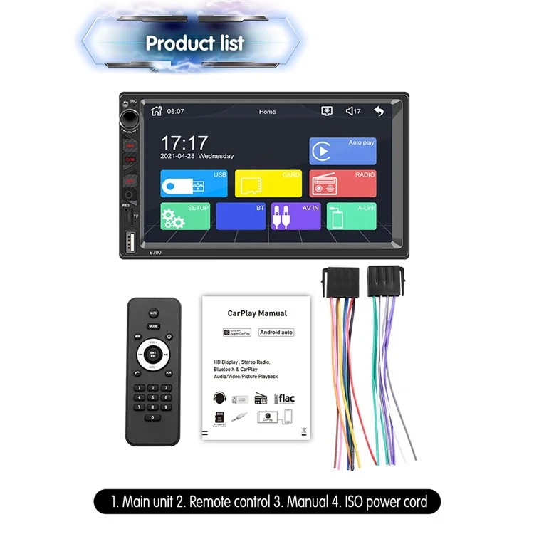 Lettore MP5 per auto B700 Radio per auto da 7 pollici FM Bluetooth Multimediale Supporto Specchio Link 