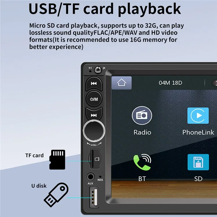 Receptor de radio para coche F710C de 7 pulgadas con Bluetooth y manos libres, reproductor de radio FM y MP5 para coche