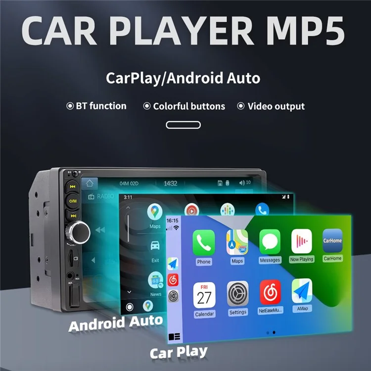 Receptor de radio para coche F710C de 7 pulgadas con Bluetooth y manos libres, reproductor de radio FM y MP5 para coche