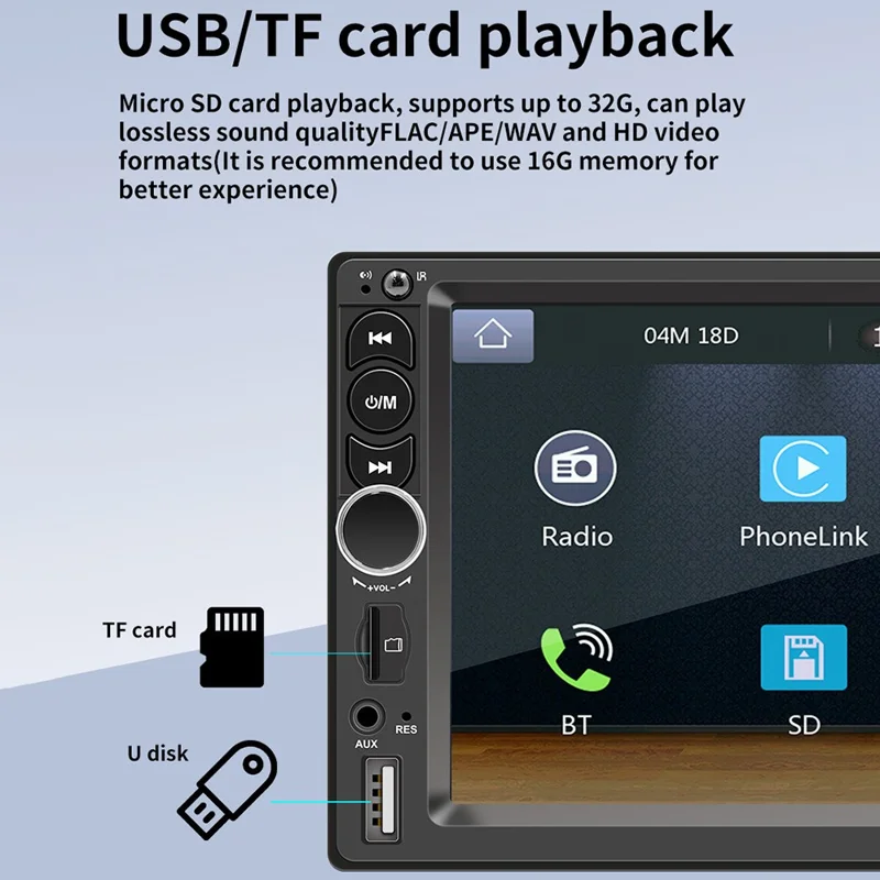 F720C Car Stereo Receiver 7'' Bluetooth-compatible Hands-Free Car Radio FM Receiver MP5 Car Player