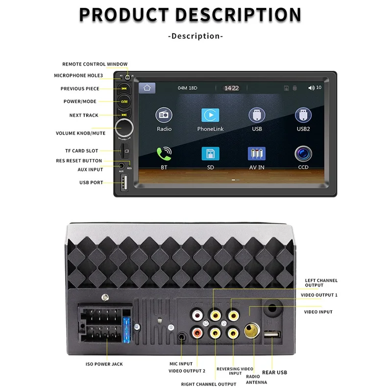 F720C Car Stereo Receiver 7'' Bluetooth-compatible Hands-Free Car Radio FM Receiver MP5 Car Player