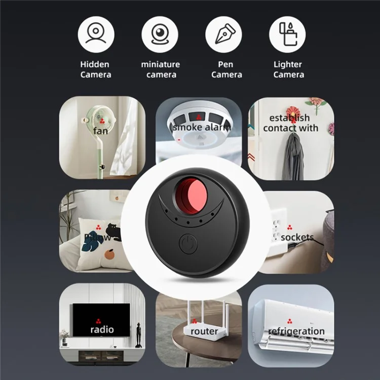 Detector de Câmera Anti-Espiã X17 com 4 Lâmpadas de LED IR, Detector de Sinal GPS de Carro Portátil - Preto