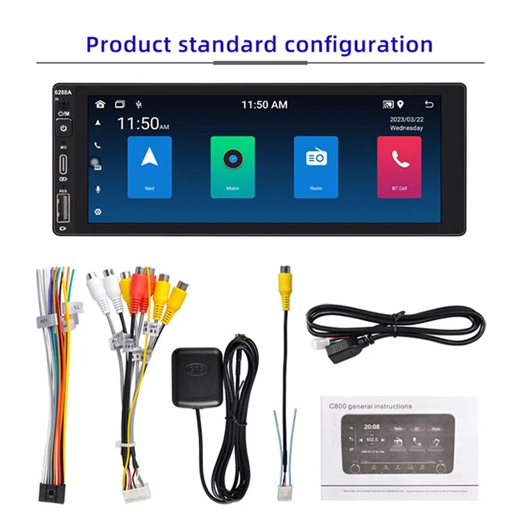 6288A 6.9-inch IPS Screen Android Wireless Car Play Mobile Phone Bluetooth-compatible Player 2+32G