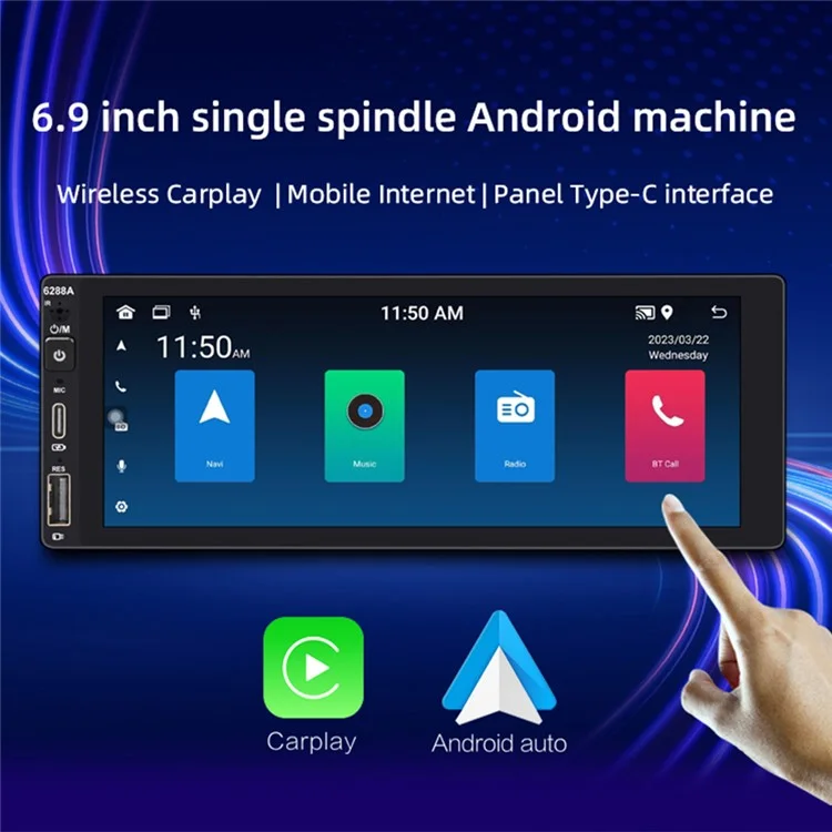 6288A 6.9-inch IPS Screen Android Wireless Car Play Mobile Phone Bluetooth-compatible Player 2+32G