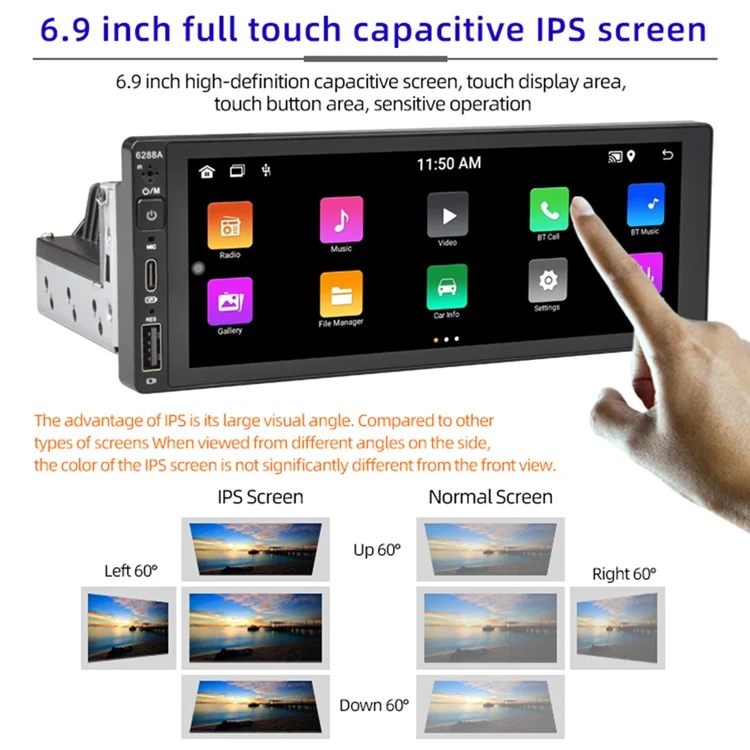 6288A 6.9-inch IPS Screen Android Wireless Car Play Mobile Phone Bluetooth Player 2+32G