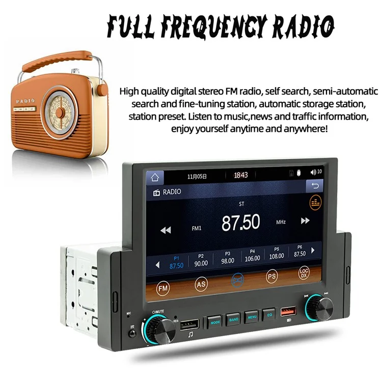 F170C 6-дюймовый кар-плей Bluetooth-автомобильный MP5-плеер с двойным USB-радио FM