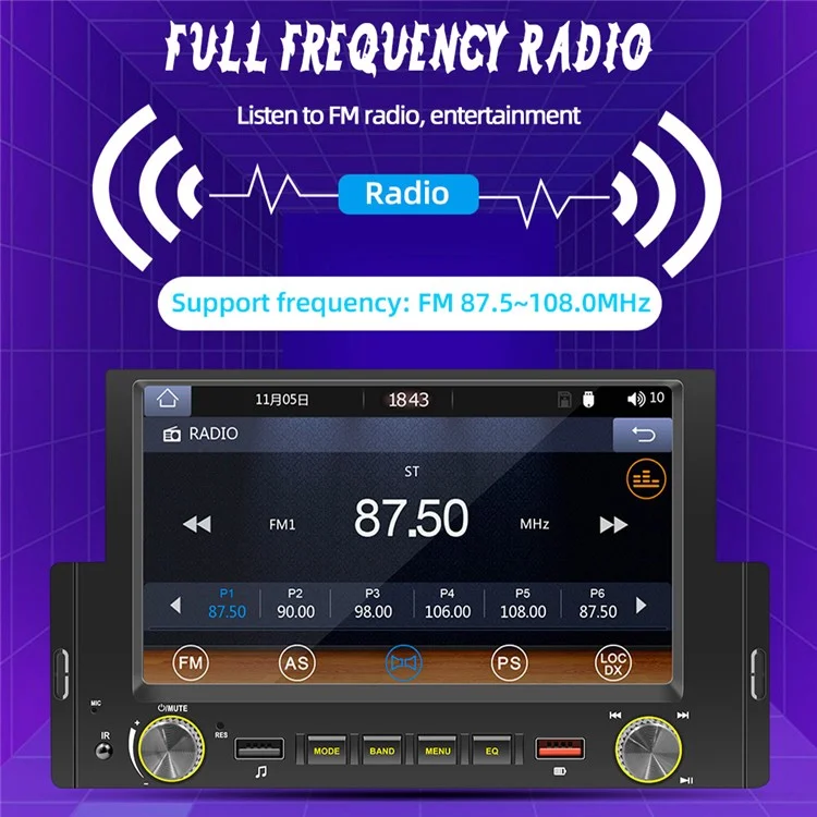 F170C 6-дюймовый кар-плей Bluetooth-автомобильный MP5-плеер с двойным USB-радио FM