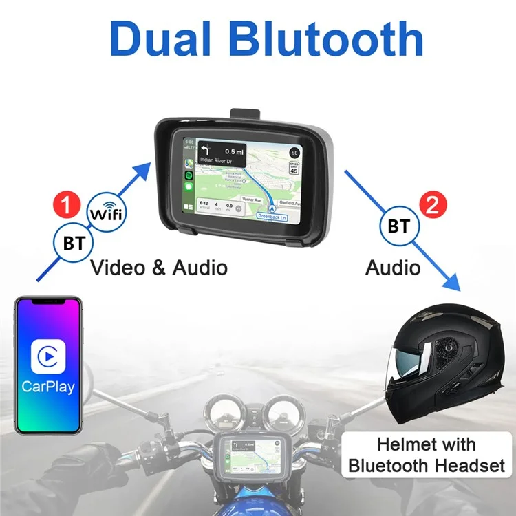 PND-Q5 5-inch Wireless Car Play Portable Motorcycle Navigator Bluetooth HD Video Playback