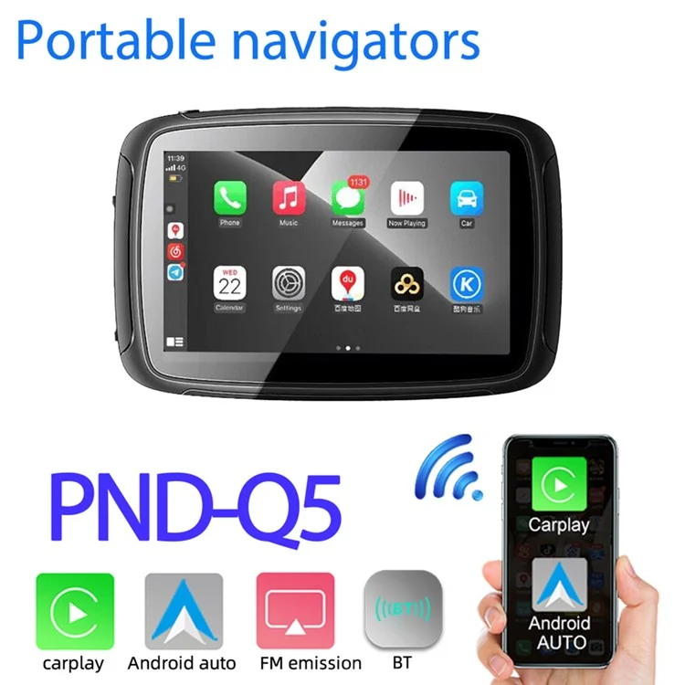 PND-Q5 5-inch Wireless Car Play Portable Motorcycle Navigator Bluetooth-compatible HD Video Playback