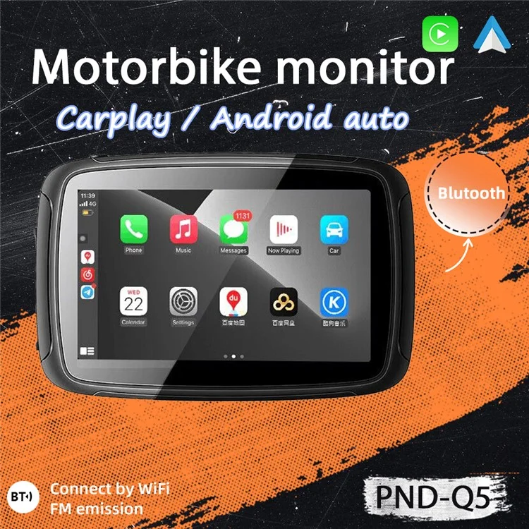 PND-Q5 Reproducción de Automóviles Inalámbricos de 5 Pulgadas Portable Motorcycle Navigator Bluetooth HD Video Reproducción