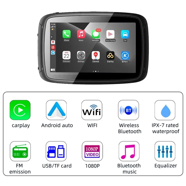 PND-Q5 5-inch Wireless Car Play Portable Motorcycle Navigator Bluetooth-compatible HD Video Playback