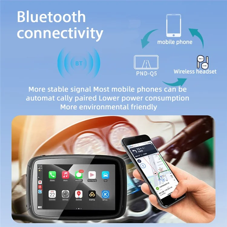 PND-Q5 5-inch Wireless Car Play Portable Motorcycle Navigator Bluetooth-compatible HD Video Playback