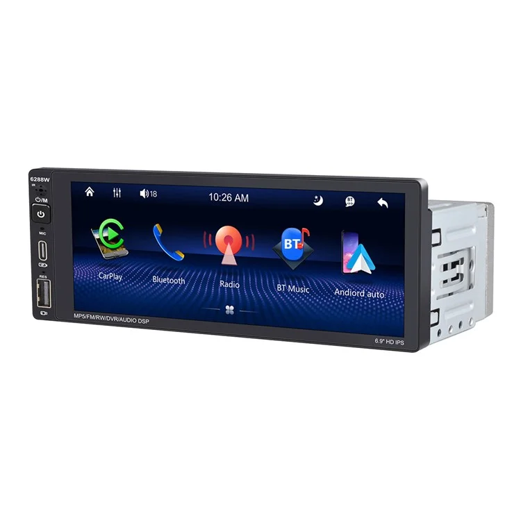 6288W 6.9 pulgadas Pantalla IPS Coche Inalámbrico Play Single DIN Capacitivo Bluetooth MP5 Player