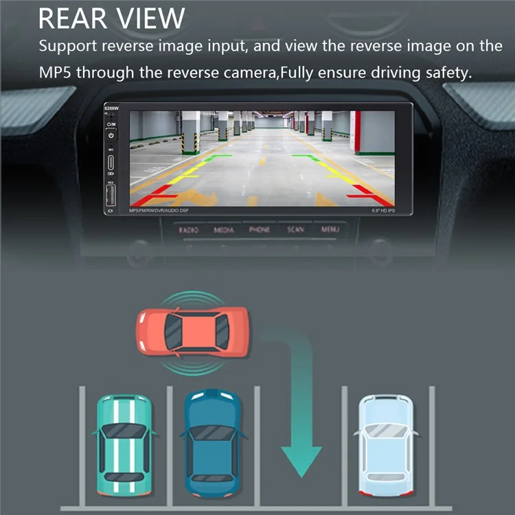 6288W 6.9 pulgadas Pantalla IPS Coche Inalámbrico Play Single DIN Capacitivo Bluetooth MP5 Player