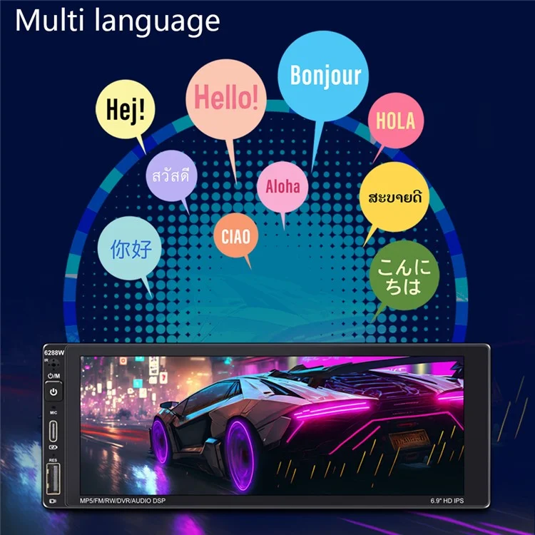 6288W 6.9 pulgadas Pantalla IPS Coche Inalámbrico Play Single DIN Capacitivo Bluetooth MP5 Player