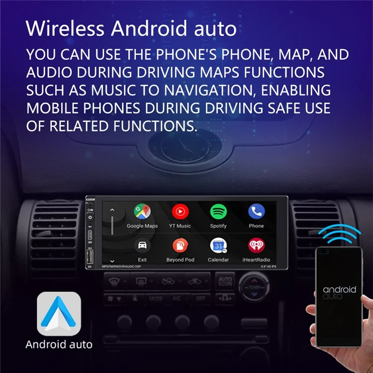 6288W 6.9 pulgadas Pantalla IPS Coche Inalámbrico Play Single DIN Capacitivo Bluetooth MP5 Player