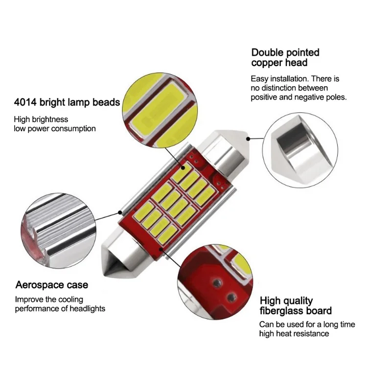 10Pcs Car LED Interior Reading Light 160LM 6000K Auto Room Ceiling Dome Lamp - 31mm
