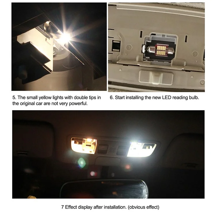 10Pcs Car LED Interior Reading Light 160LM 6000K Auto Room Ceiling Dome Lamp - 31mm