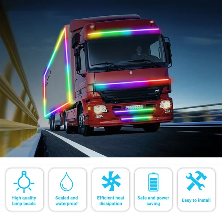 2.4m 24V Van DRL Running Lamp Truck Exterior Decoration LED Strip for Car RGB Ambient Light Bar