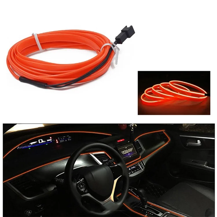 5m USB Car Interior EL Strip Light for Car Decoration Ambient Light Glowing Rope Lights with Driver - Orange