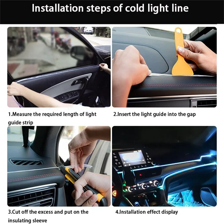 Tira de luz EL del interior del coche USB de 5 m para decoración del coche Luz ambiente Luces de cuerda luminosas con controlador - Naranja