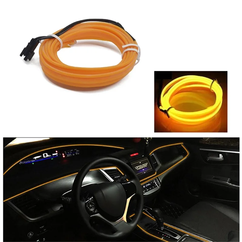 5m USB Car Interior EL Strip Light for Car Decoration Ambient Light Glowing Rope Lights with Driver - Yellow