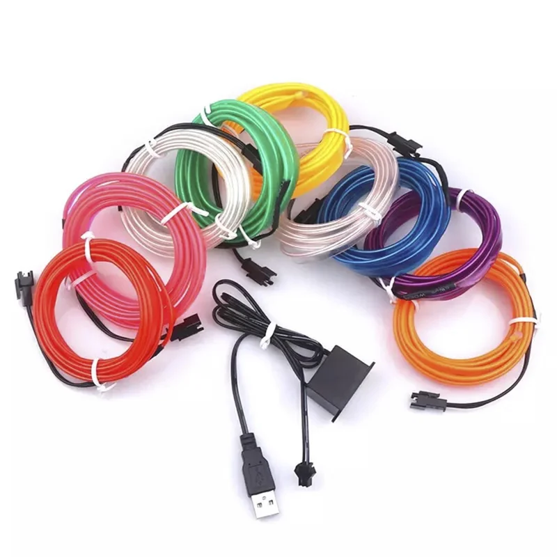 5m USB Car Interior EL Strip Light for Car Decoration Ambient Light Glowing Rope Lights with Driver - Yellow
