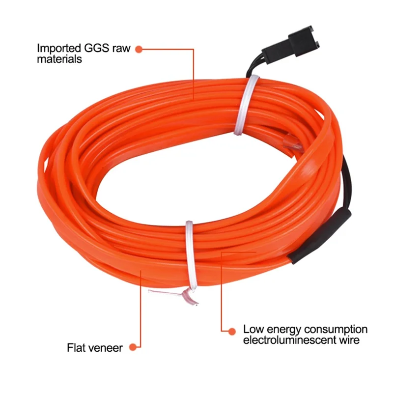 5m USB Car Interior EL Strip Light for Car Decoration Ambient Light Glowing Rope Lights with Driver - Yellow