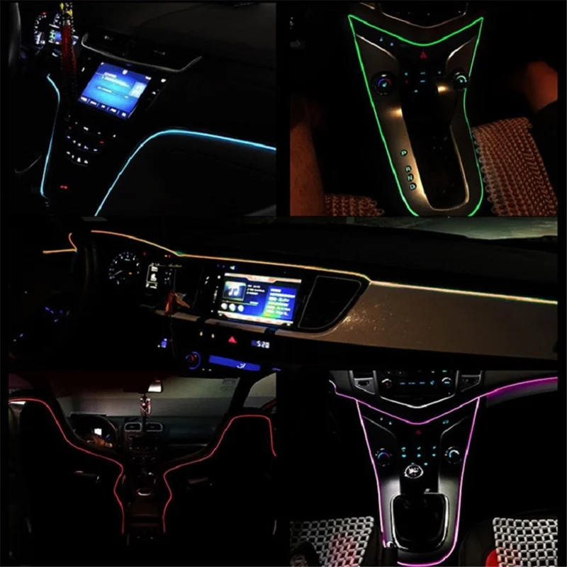 5m USB Car Interior EL Strip Light for Car Decoration Ambient Light Glowing Rope Lights with Driver - Yellow
