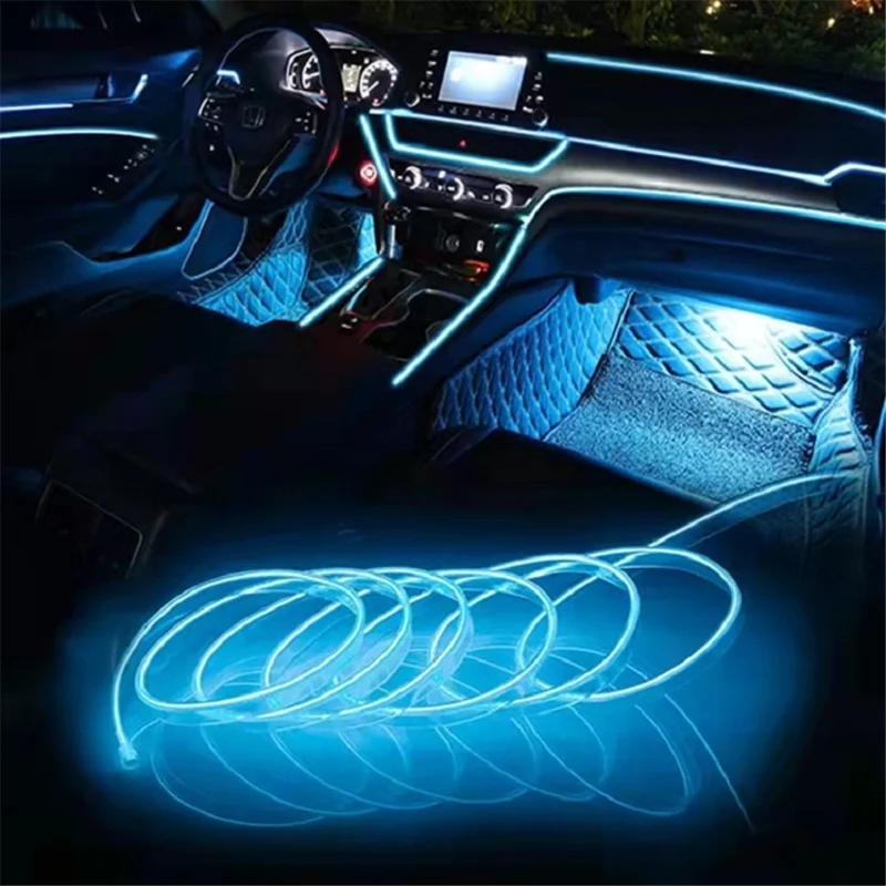 5m USB Car Interior EL Strip Light for Car Decoration Ambient Light Glowing Rope Lights with Driver - Yellow