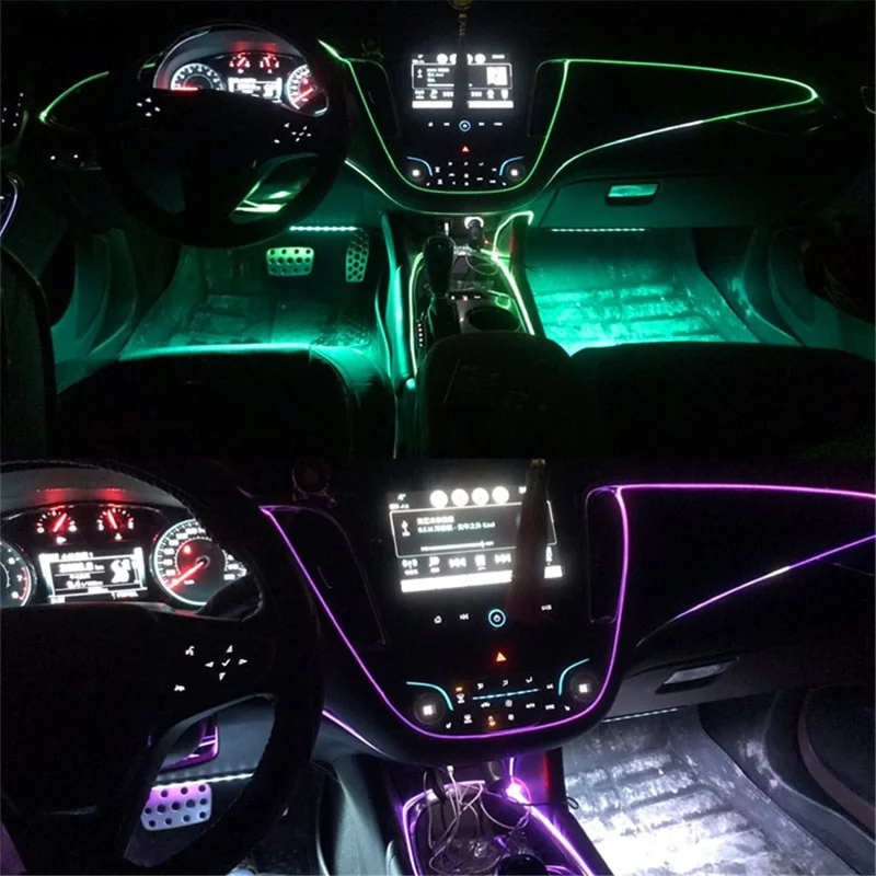 5m USB Car Interior EL Strip Light for Car Decoration Ambient Light Glowing Rope Lights with Driver - Fluorescent Green