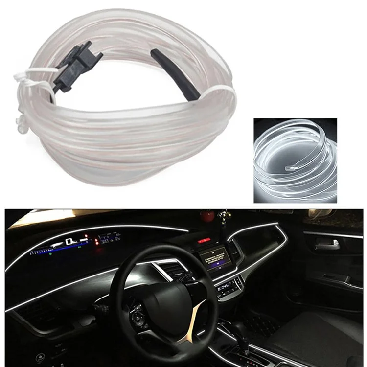 Tira de luz EL para encendedor de cigarrillos de 5 m para decoración de automóviles, luces ambiente, luces de neón con controlador - Blanco