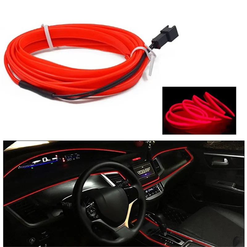 5m Cigarette Lighter EL Strip Light for Car Decoration Ambient Lights Glowing Rope Light with Driver - Red