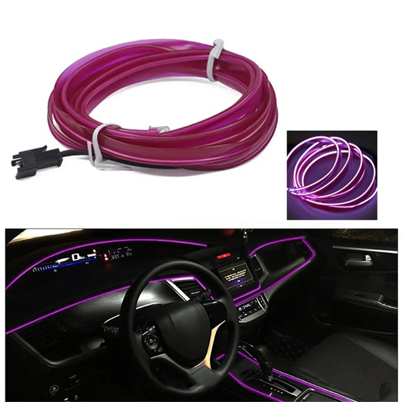 5m Cigarette Lighter EL Strip Light for Car Decoration Ambient Lights Glowing Rope Light with Driver - Purple