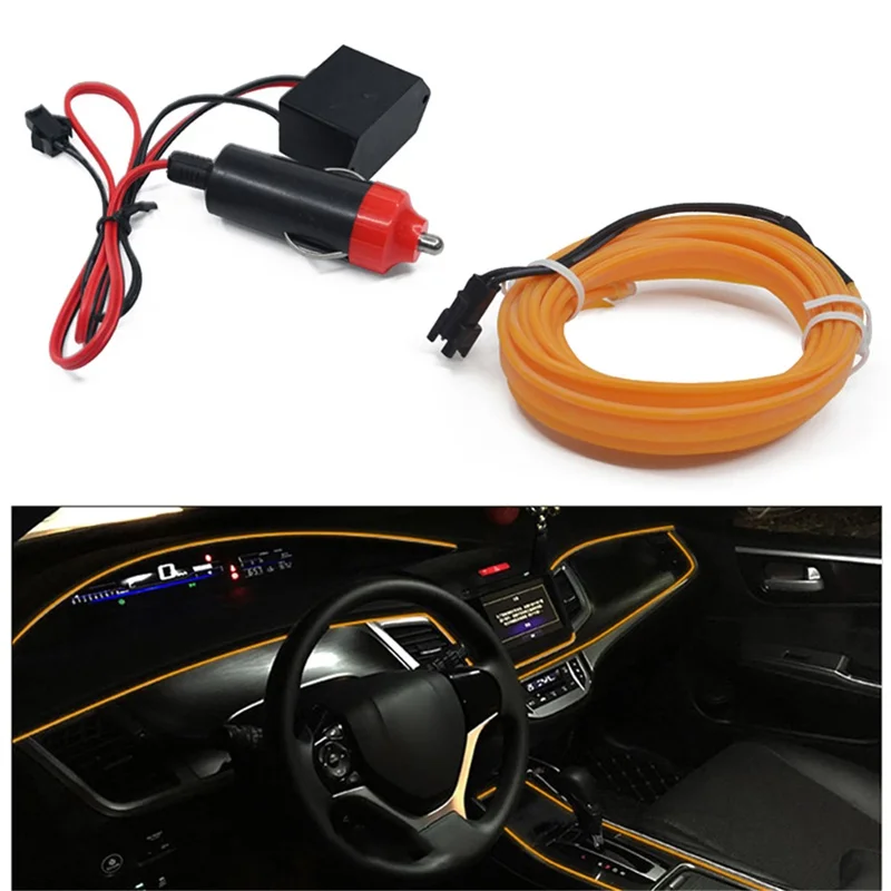5m Cigarette Lighter EL Strip Light for Car Decoration Ambient Lights Glowing Rope Light with Driver - Yellow