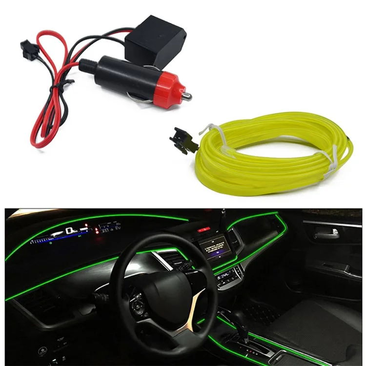 Striscia luminosa EL a sigaretta da 5 m per decorazione auto, luci ambiente, luce al neon con cavo - Verde fluorescente