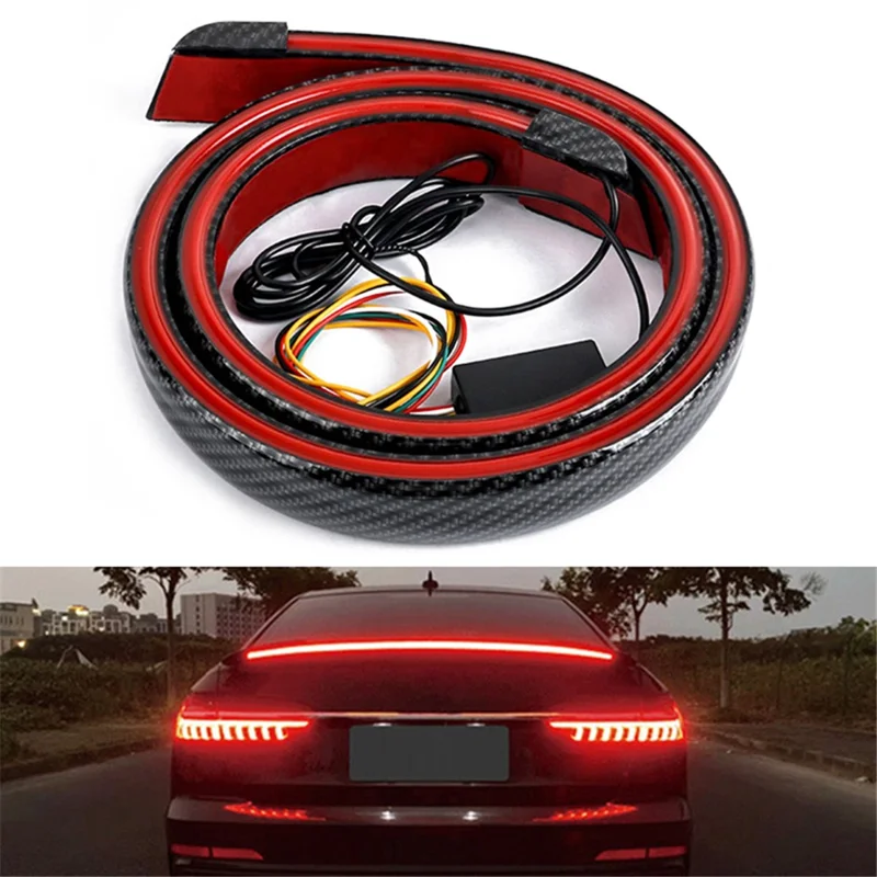 Taśma LED z włókna węglowego PVC do tylnego spoilersa samochodu, lampka sygnalizacyjna, kierunkowskaz, światło hamowania